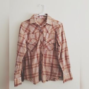Brown/Mustard Plaid Button-up